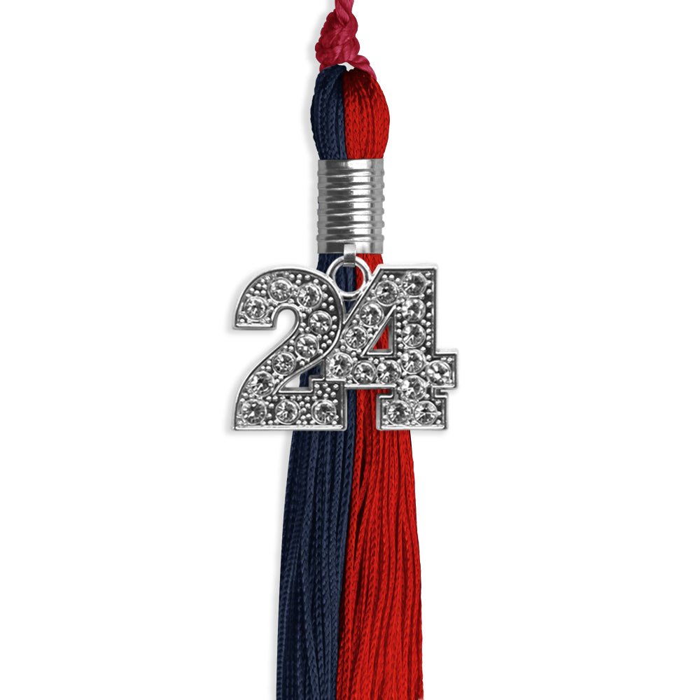 Dark Navy Blue/Red Graduation Tassel with Silver Date Drop - Endea Graduation