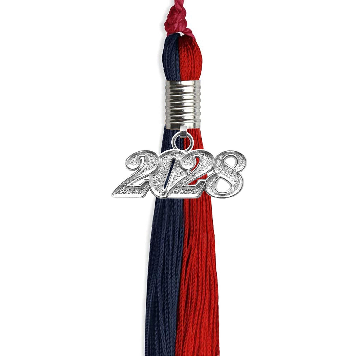 Dark Navy Blue/Red Graduation Tassel with Silver Date Drop - Endea Graduation