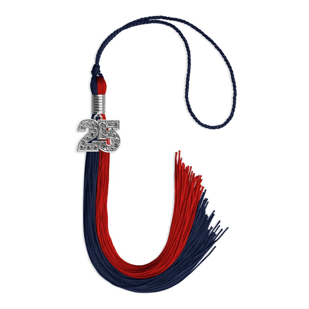 Dark Navy Blue/Red Graduation Tassel with Silver Date Drop - Endea Graduation