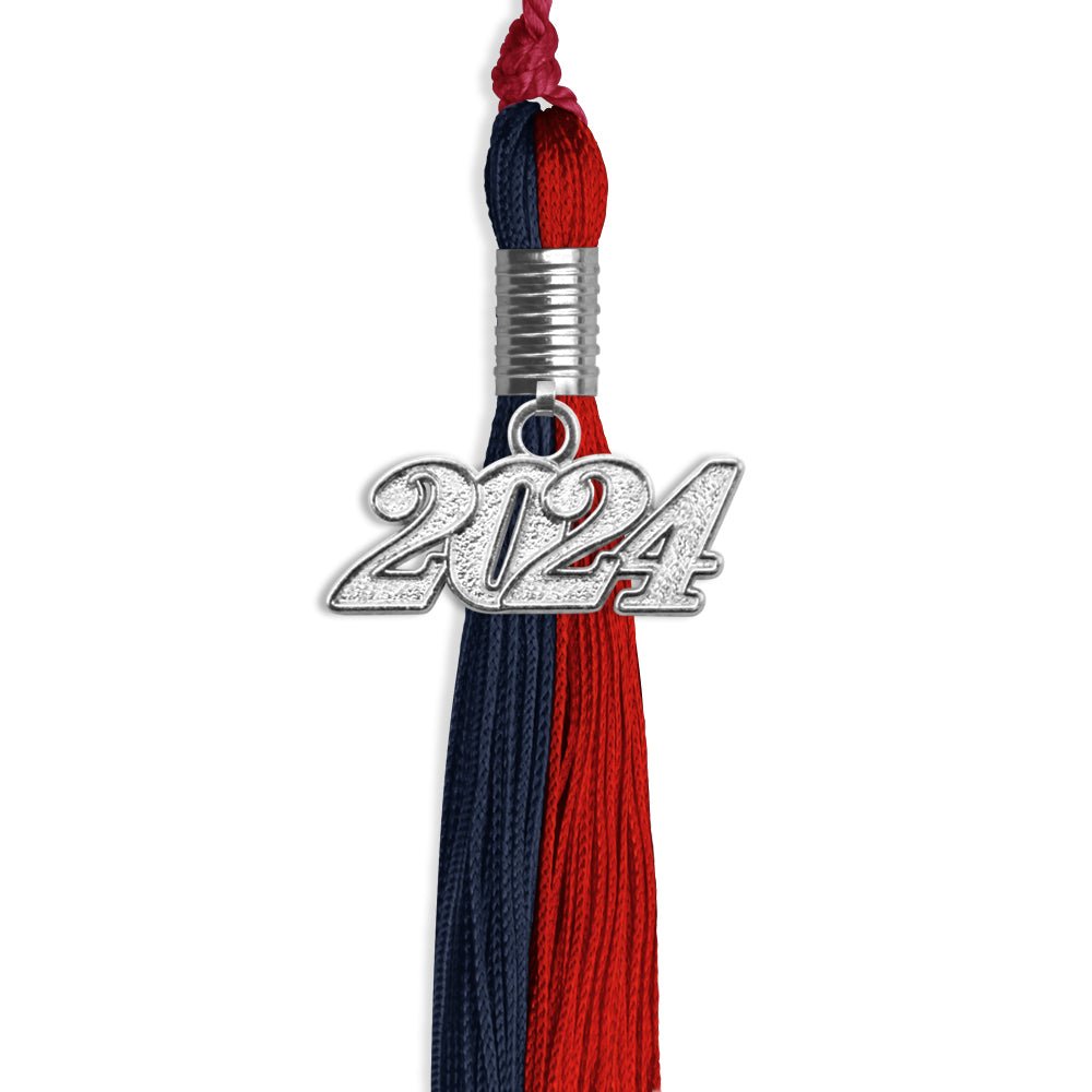 Dark Navy Blue/Red Graduation Tassel with Silver Date Drop - Endea Graduation