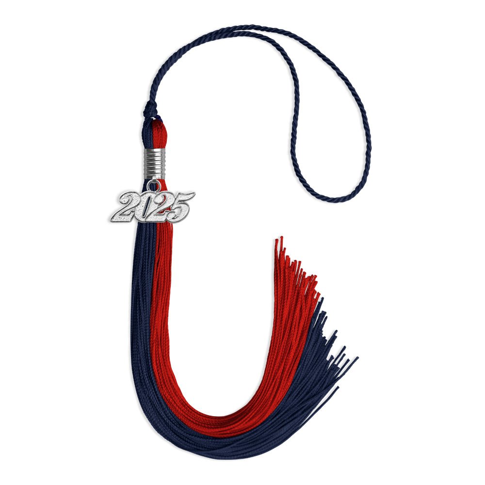 Dark Navy Blue/Red Graduation Tassel with Silver Date Drop - Endea Graduation