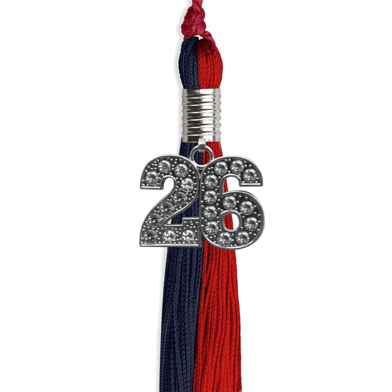 Dark Navy Blue/Red Graduation Tassel with Silver Date Drop - Endea Graduation