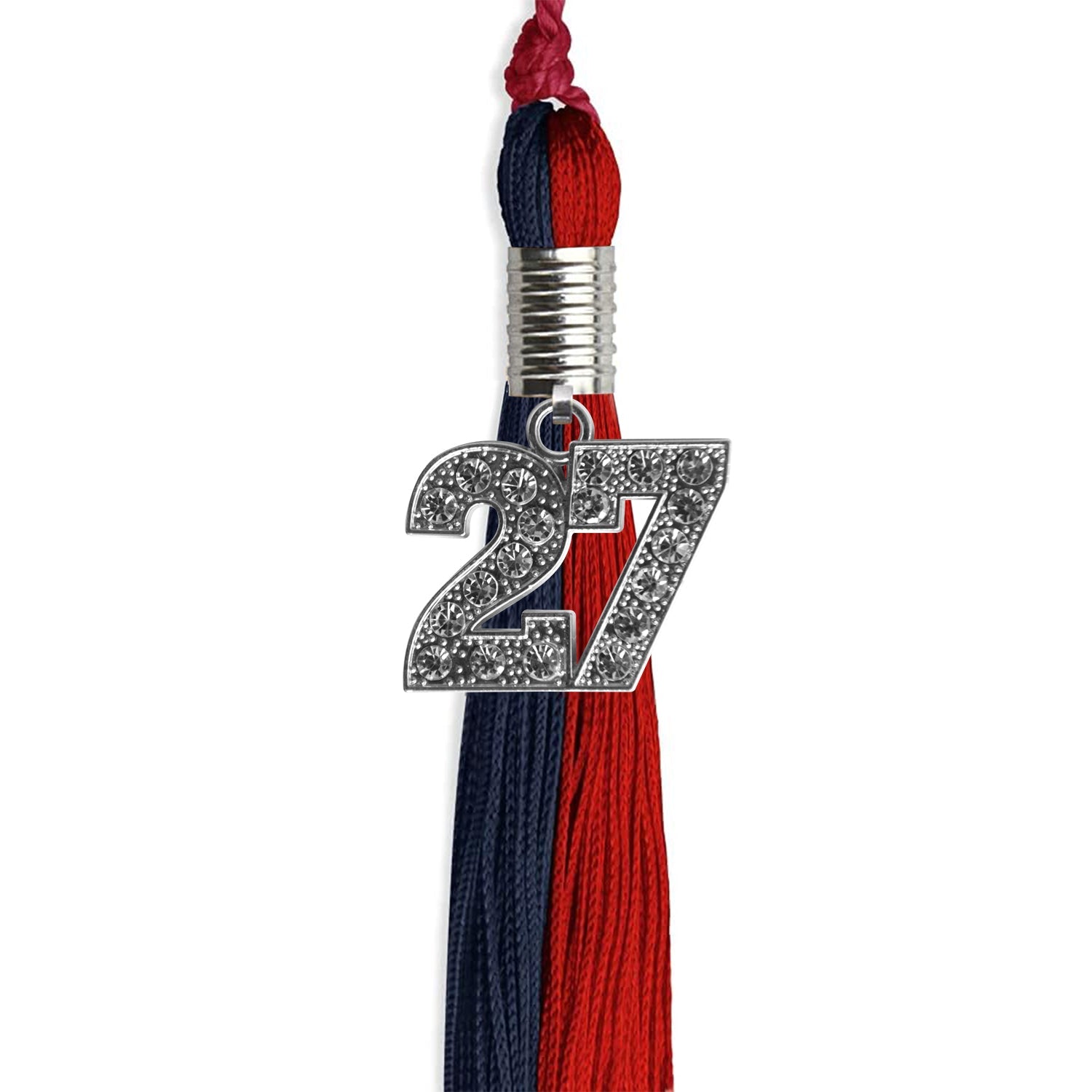 Dark Navy Blue/Red Graduation Tassel with Silver Date Drop - Endea Graduation