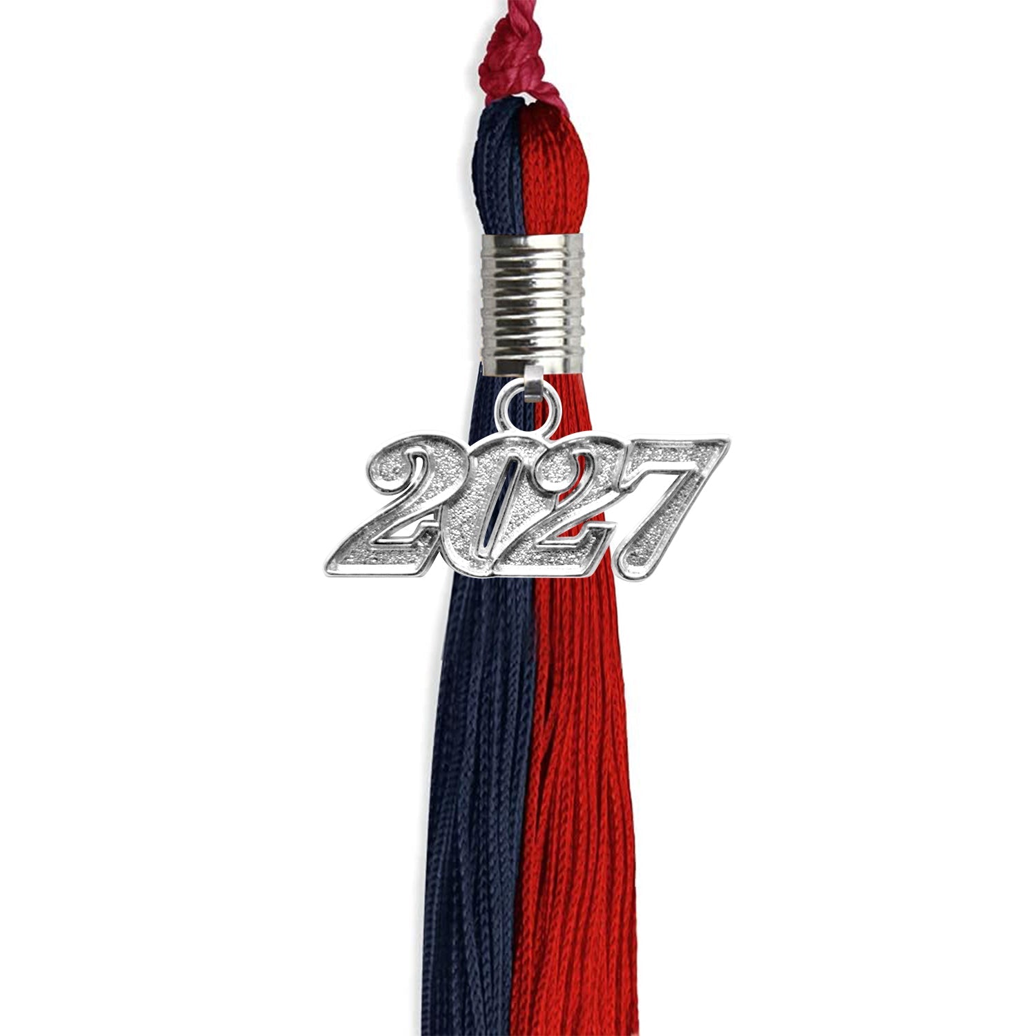 Dark Navy Blue/Red Graduation Tassel with Silver Date Drop - Endea Graduation