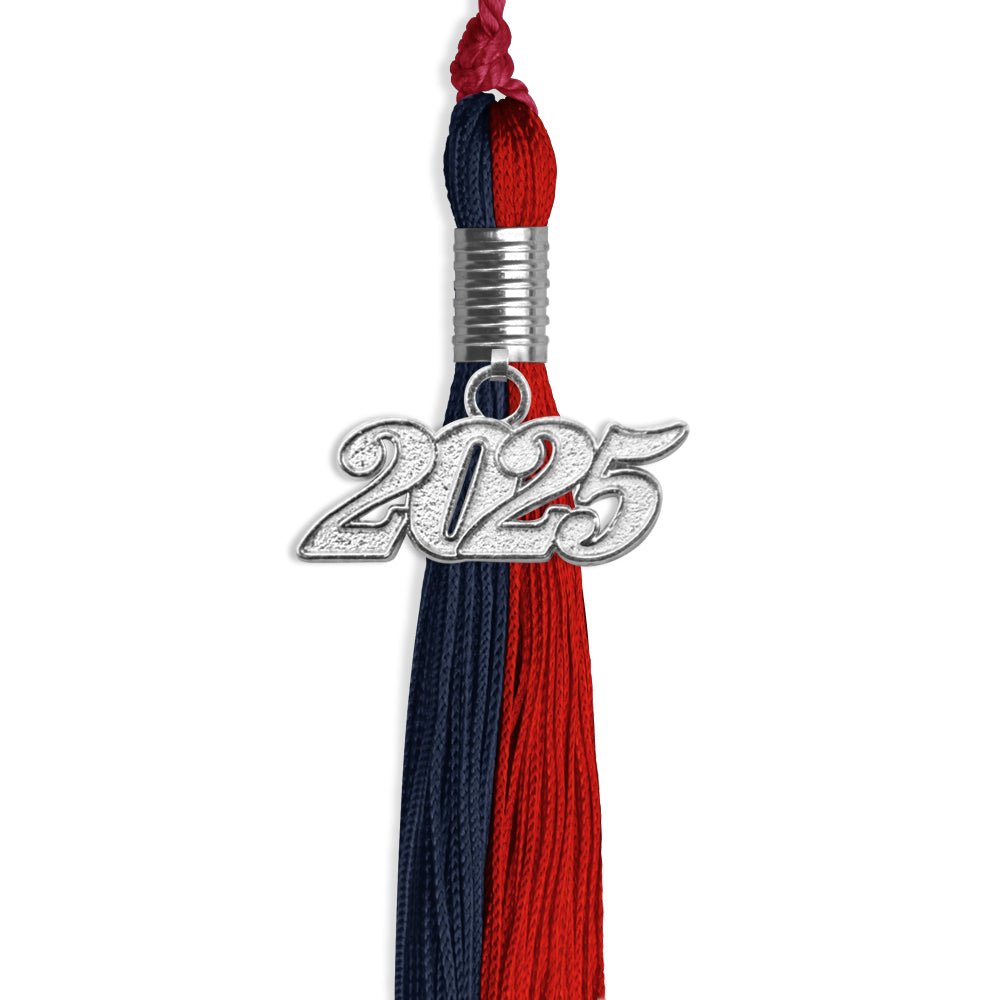 Dark Navy Blue/Red Graduation Tassel with Silver Date Drop - Endea Graduation