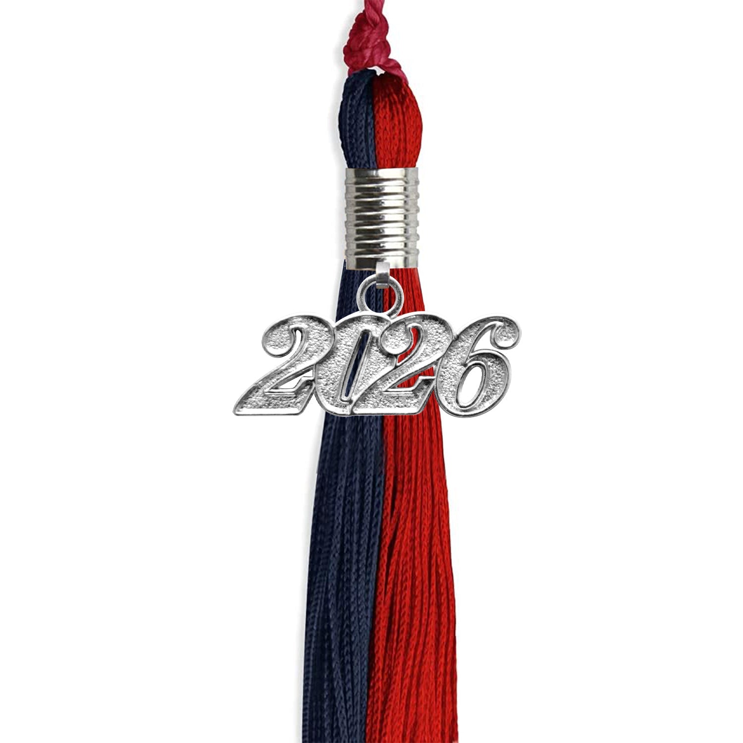 Dark Navy Blue/Red Graduation Tassel with Silver Date Drop - Endea Graduation