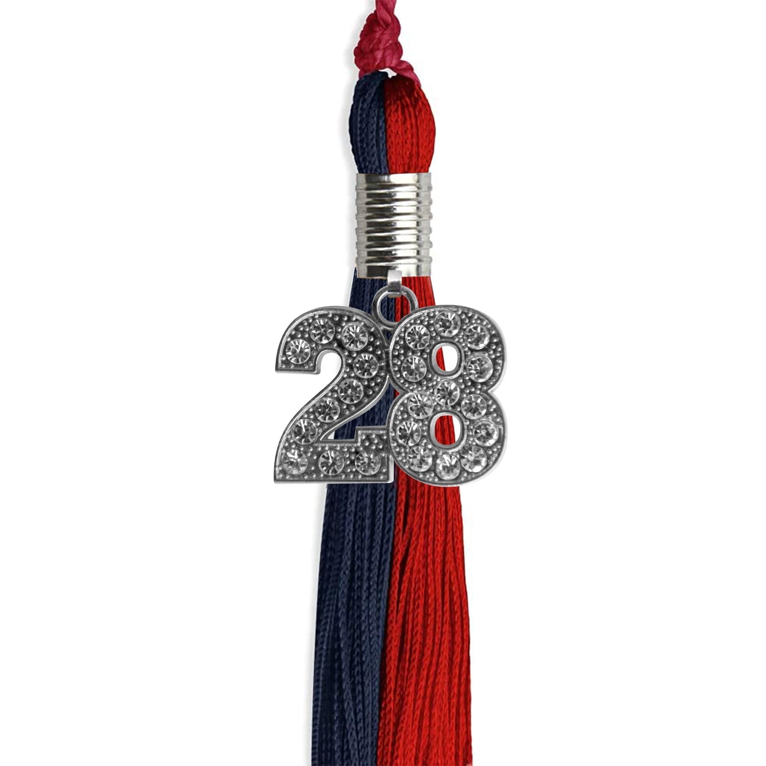 Dark Navy Blue/Red Graduation Tassel with Silver Date Drop - Endea Graduation