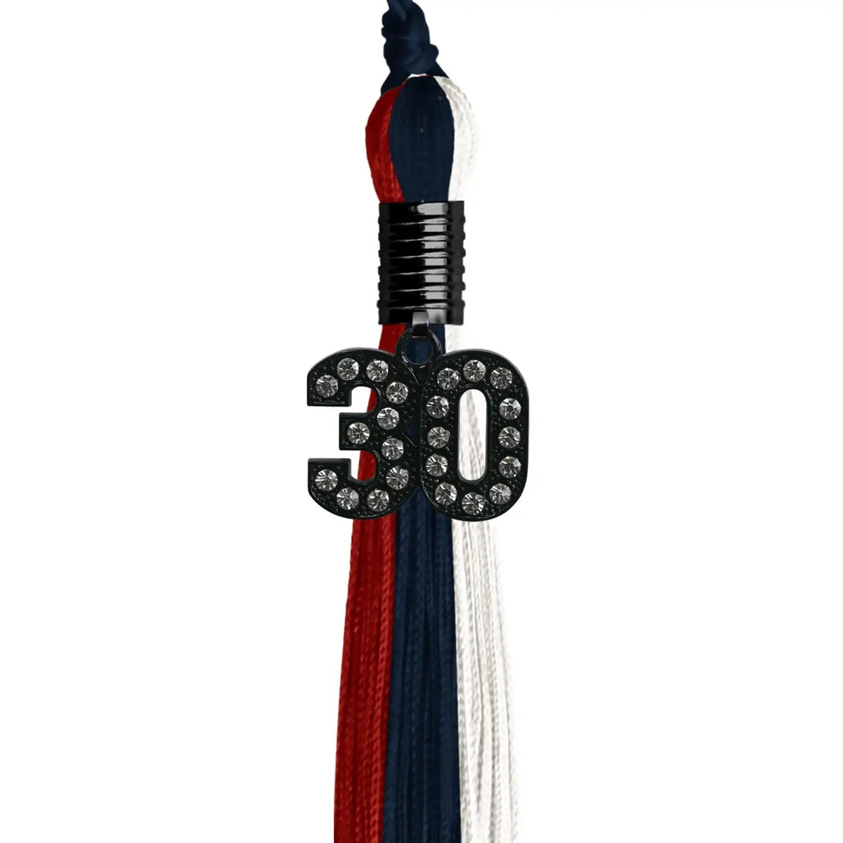 Dark Navy Blue/Red/White Graduation Tassel with Black Bling Charm - Endea Graduation