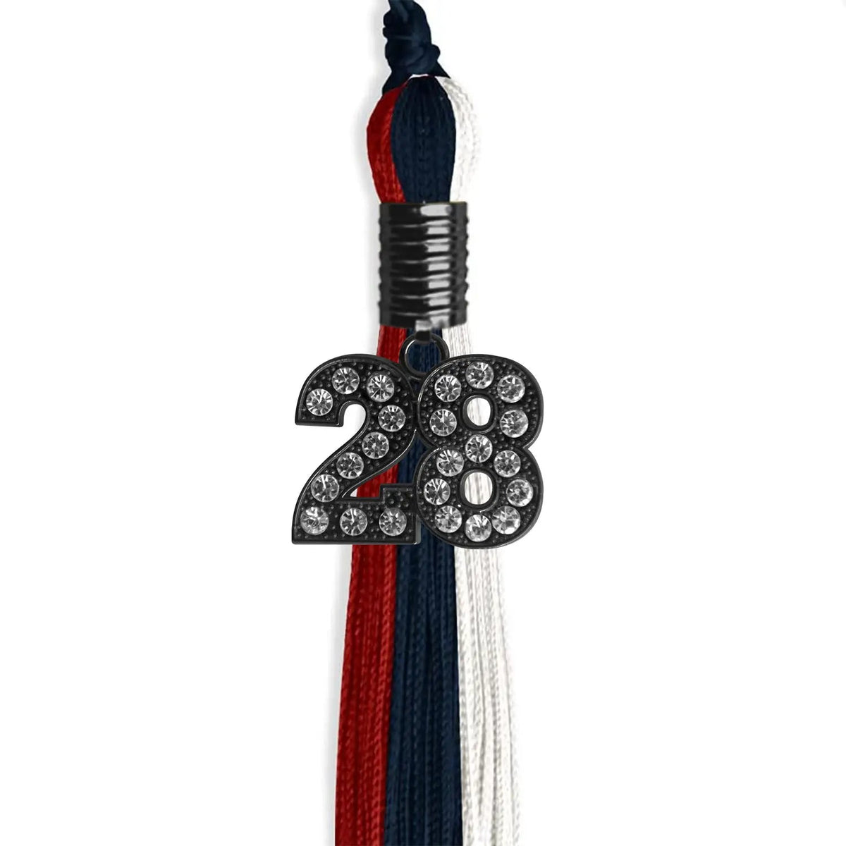 Dark Navy Blue/Red/White Graduation Tassel with Black Bling Charm - Endea Graduation
