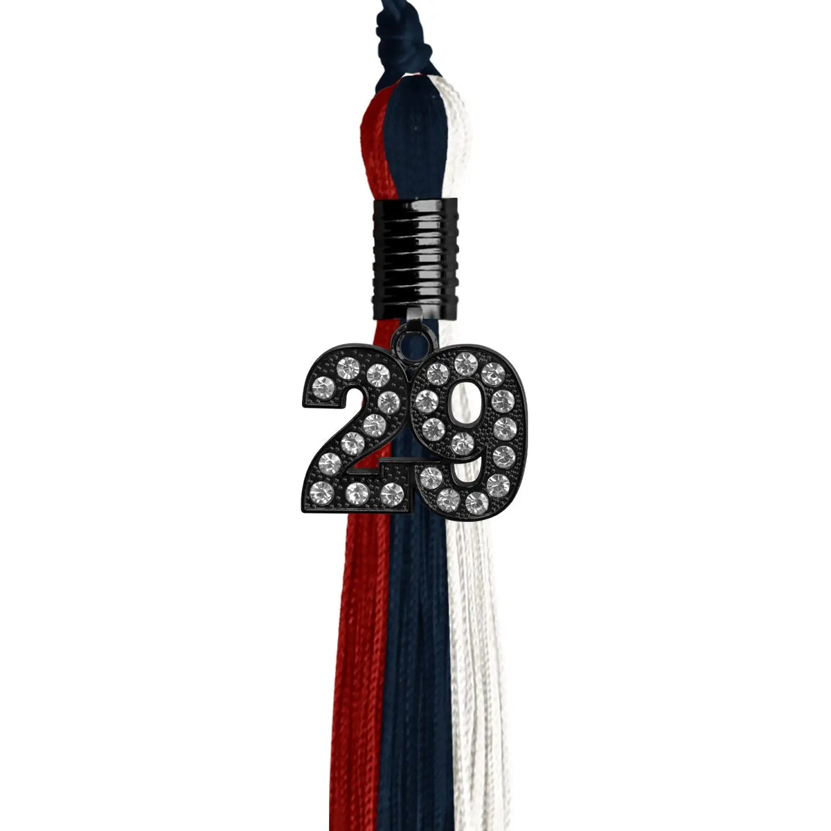 Dark Navy Blue/Red/White Graduation Tassel with Black Bling Charm - Endea Graduation