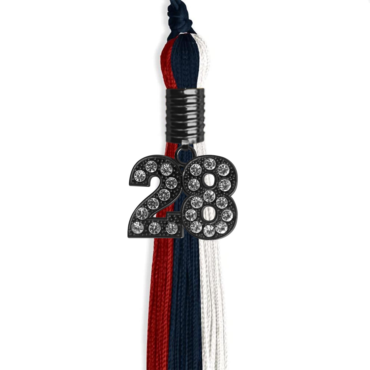 Dark Navy Blue/Red/White Graduation Tassel with Black Date Drop - Endea Graduation