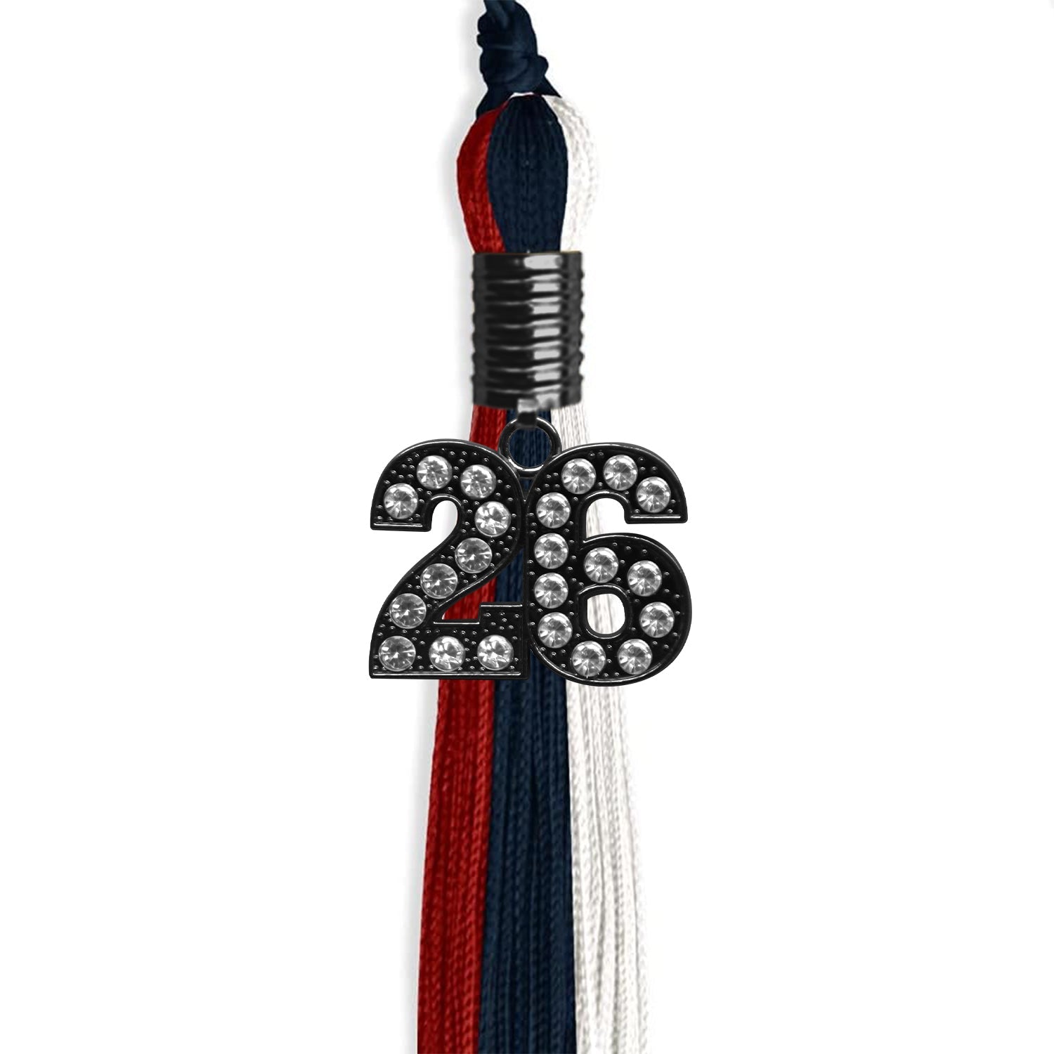 Dark Navy Blue/Red/White Graduation Tassel with Black Date Drop - Endea Graduation