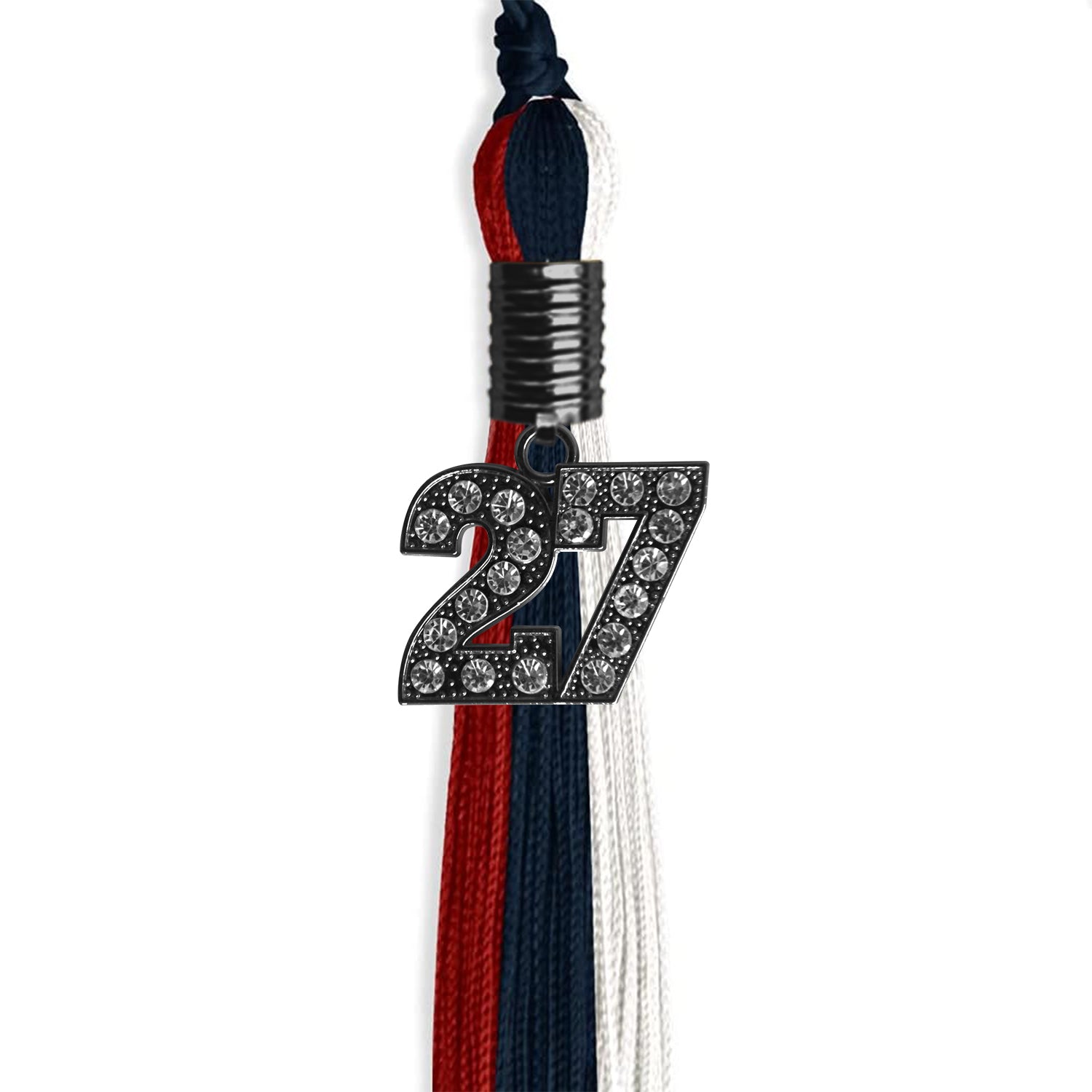 Dark Navy Blue/Red/White Graduation Tassel with Black Date Drop - Endea Graduation