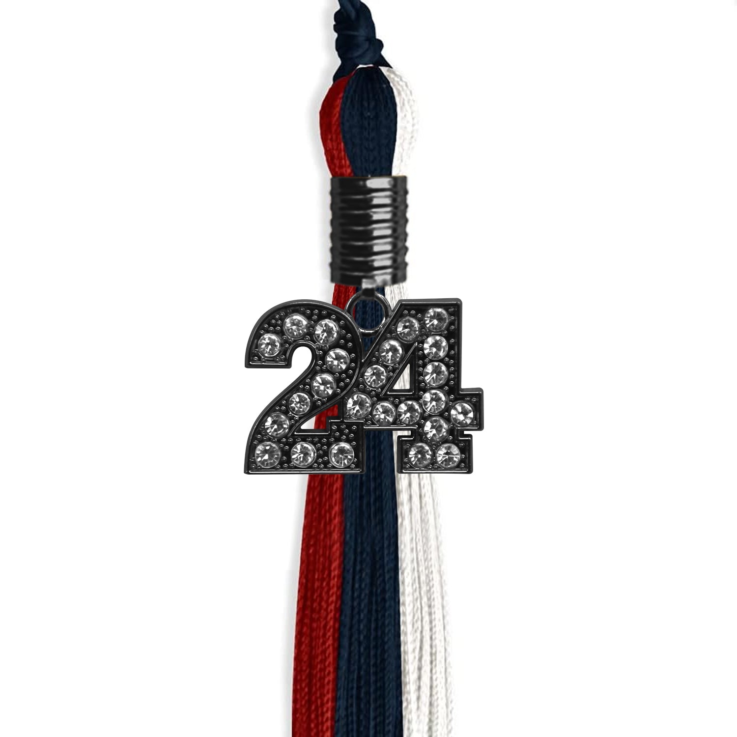 Dark Navy Blue/Red/White Graduation Tassel with Black Date Drop - Endea Graduation