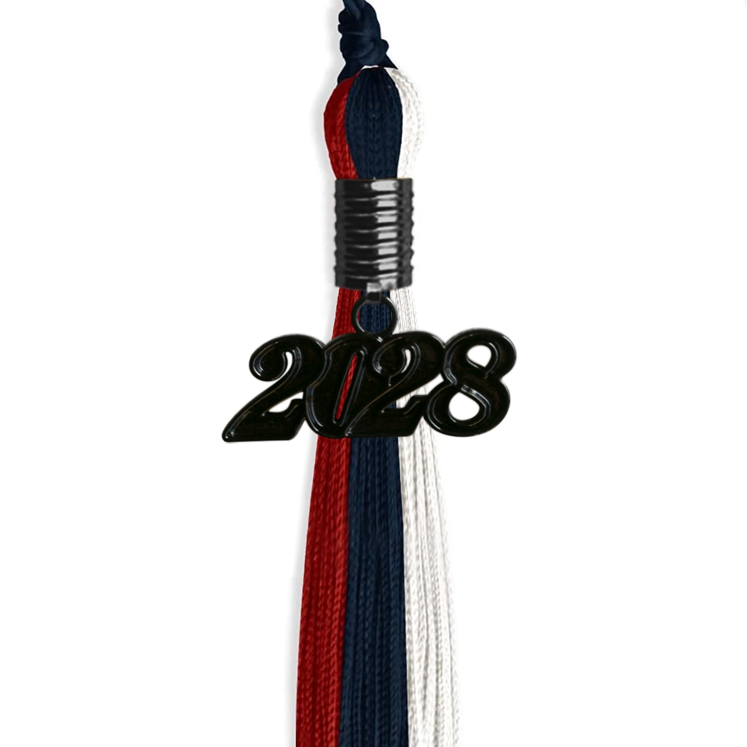 Dark Navy Blue/Red/White Graduation Tassel with Black Date Drop - Endea Graduation