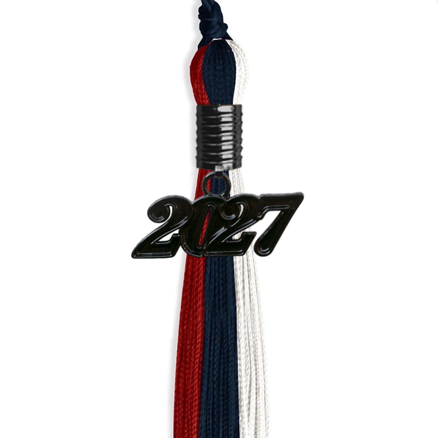 Dark Navy Blue/Red/White Graduation Tassel with Black Date Drop - Endea Graduation