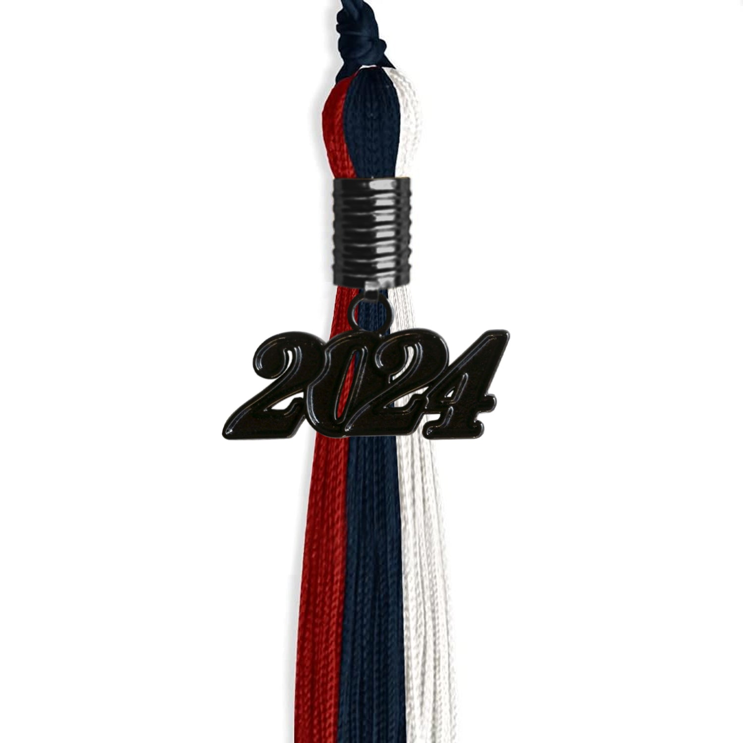 Dark Navy Blue/Red/White Graduation Tassel with Black Date Drop - Endea Graduation