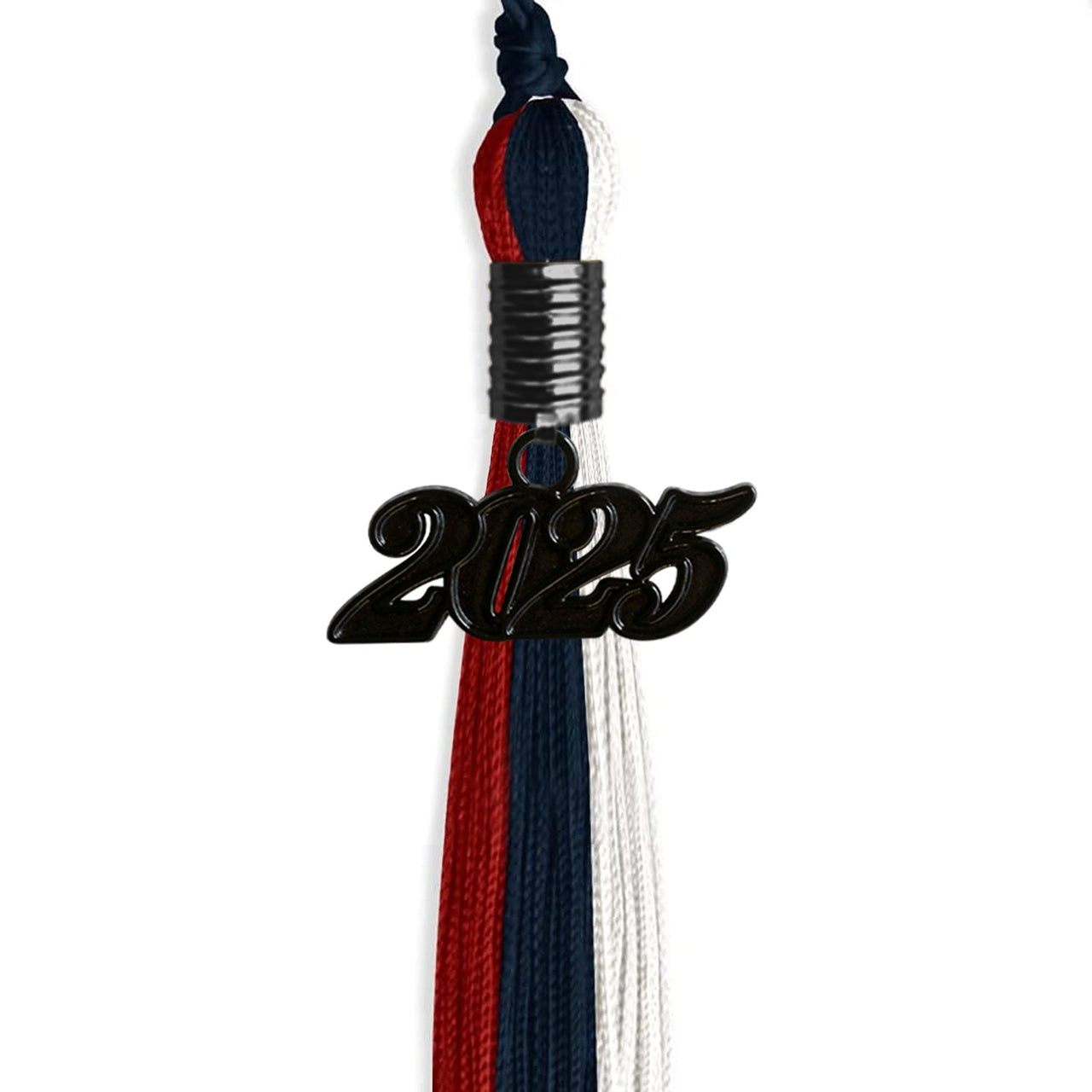 Dark Navy Blue/Red/White Graduation Tassel with Black Date Drop - Endea Graduation