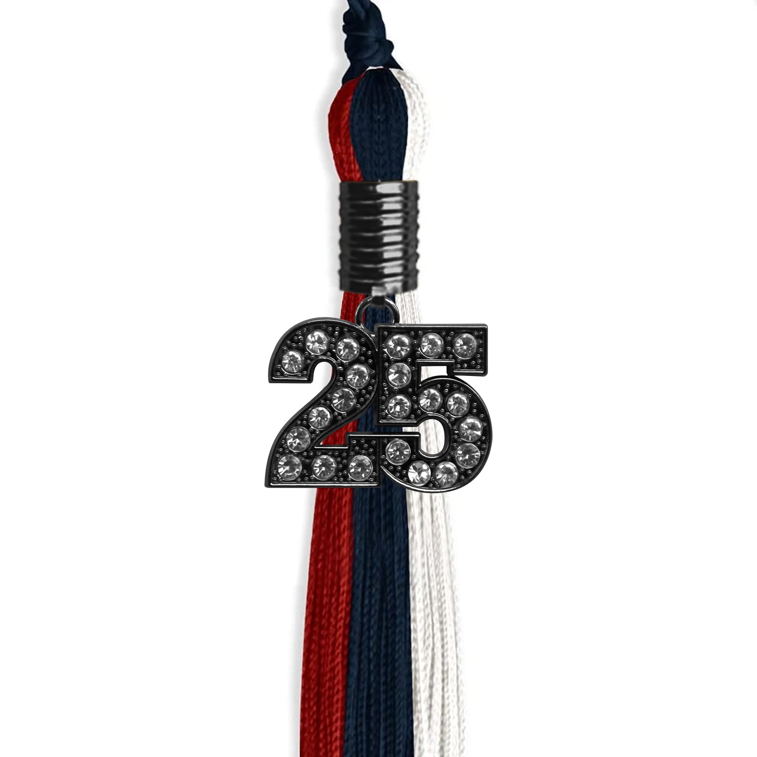 Dark Navy Blue/Red/White Graduation Tassel with Black Date Drop - Endea Graduation