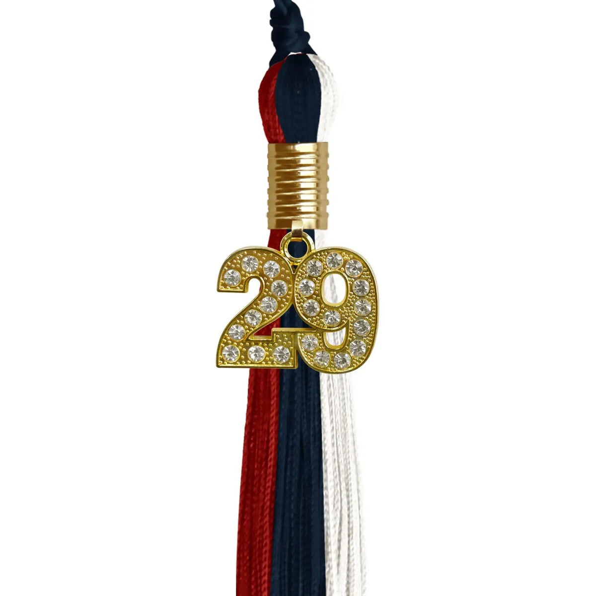 Dark Navy Blue/Red/White Graduation Tassel with Gold Bling Charm - Endea Graduation