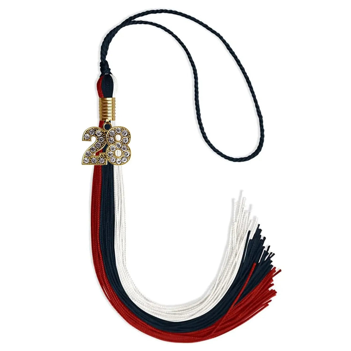 Dark Navy Blue/Red/White Graduation Tassel with Gold Bling Charm - Endea Graduation