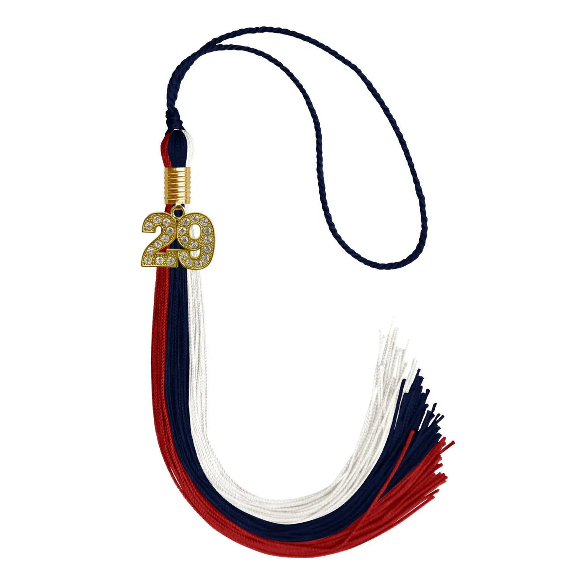 Dark Navy Blue/Red/White Graduation Tassel with Gold Bling Charm - Endea Graduation