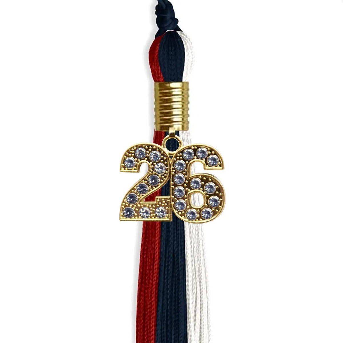 Dark Navy Blue/Red/White Graduation Tassel with Gold Bling Charm - Endea Graduation