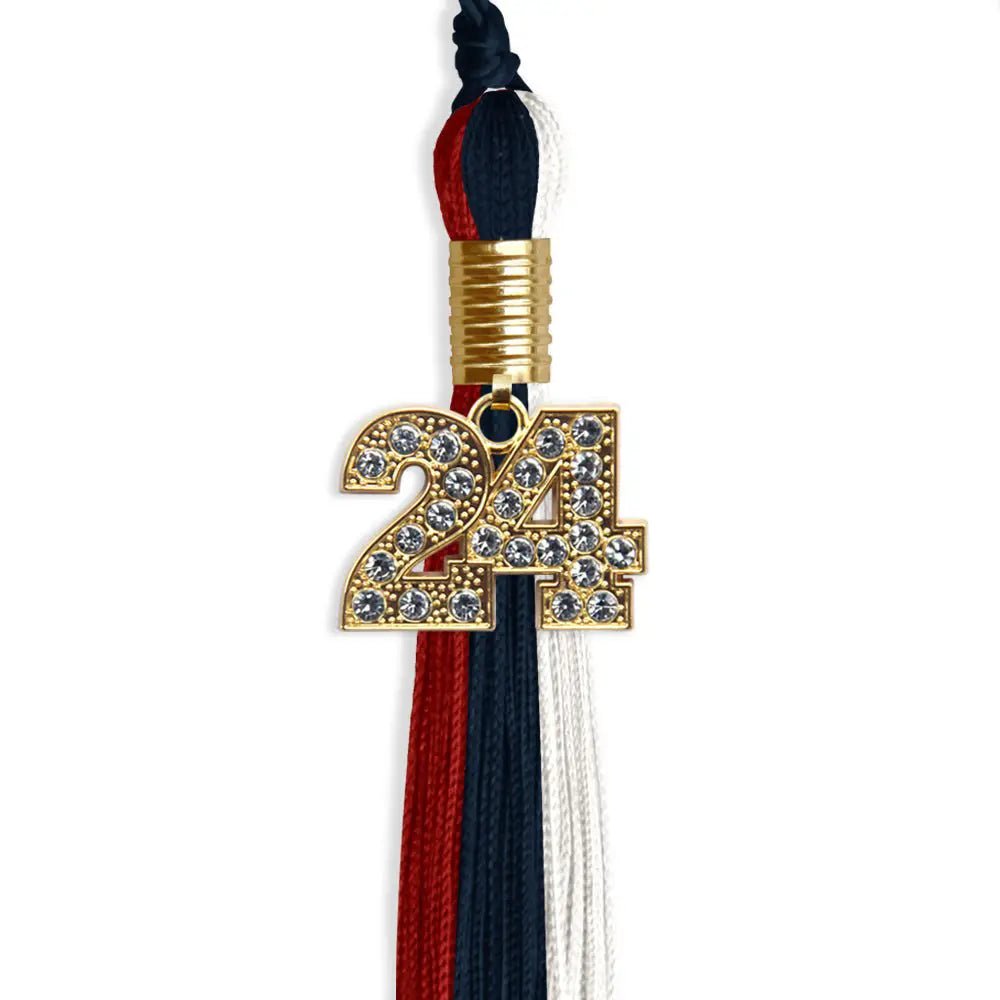 Dark Navy Blue/Red/White Graduation Tassel with Gold Bling Charm - Endea Graduation