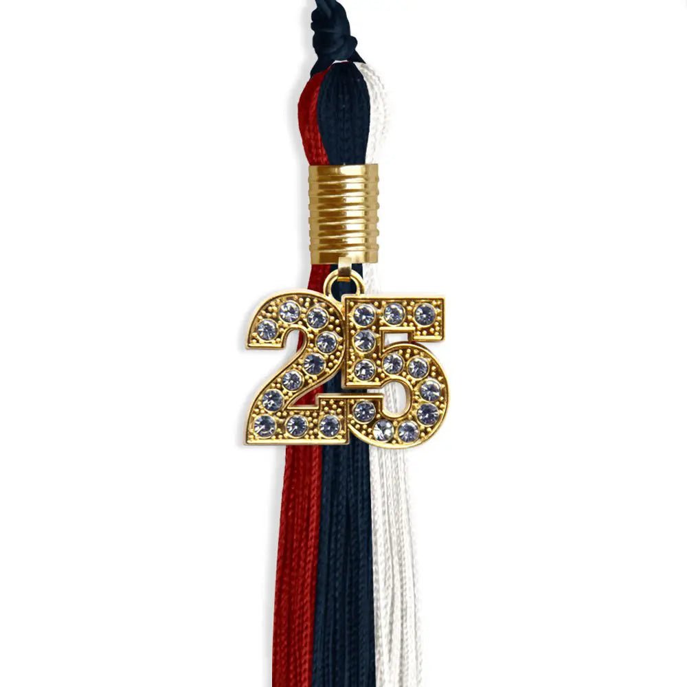 Dark Navy Blue/Red/White Graduation Tassel with Gold Bling Charm - Endea Graduation