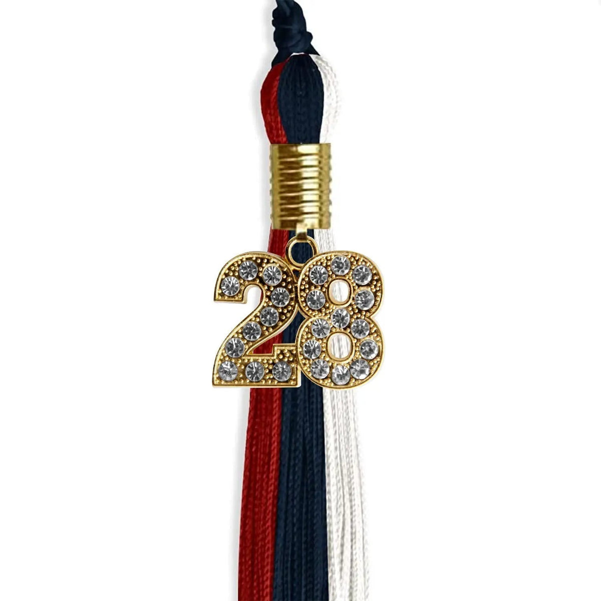 Dark Navy Blue/Red/White Graduation Tassel with Gold Bling Charm - Endea Graduation