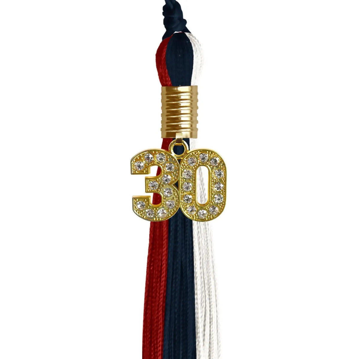 Dark Navy Blue/Red/White Graduation Tassel with Gold Bling Charm - Endea Graduation