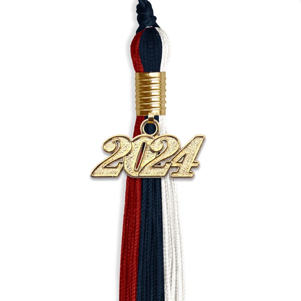 Dark Navy Blue/Red/White Graduation Tassel with Gold Date Drop - Endea Graduation