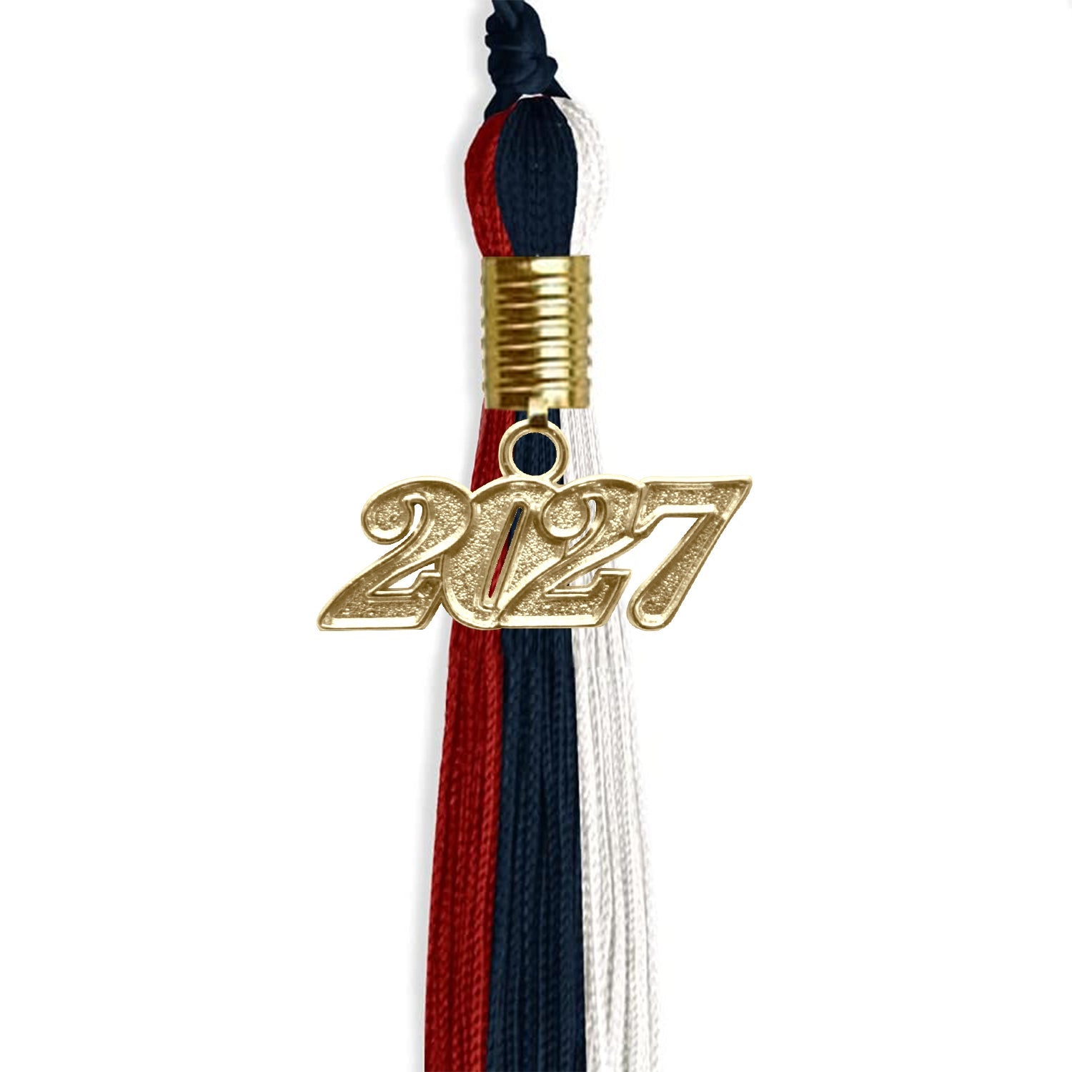 Dark Navy Blue/Red/White Graduation Tassel with Gold Date Drop - Endea Graduation