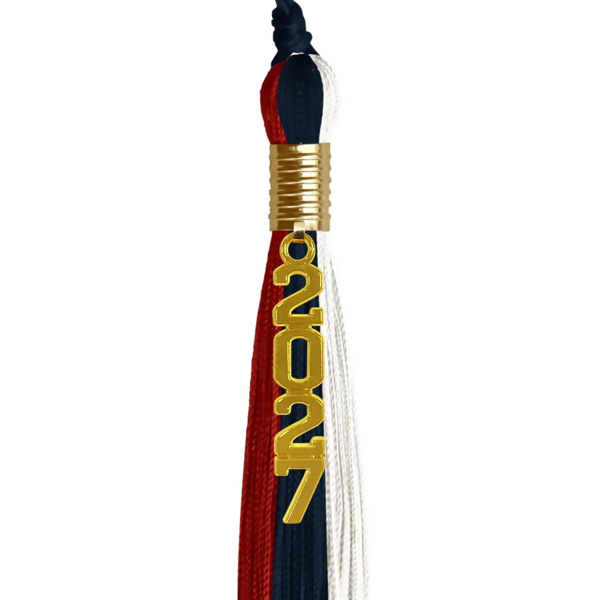 Dark Navy Blue/Red/White Graduation Tassel with Gold Stacked Date Drop - Endea Graduation