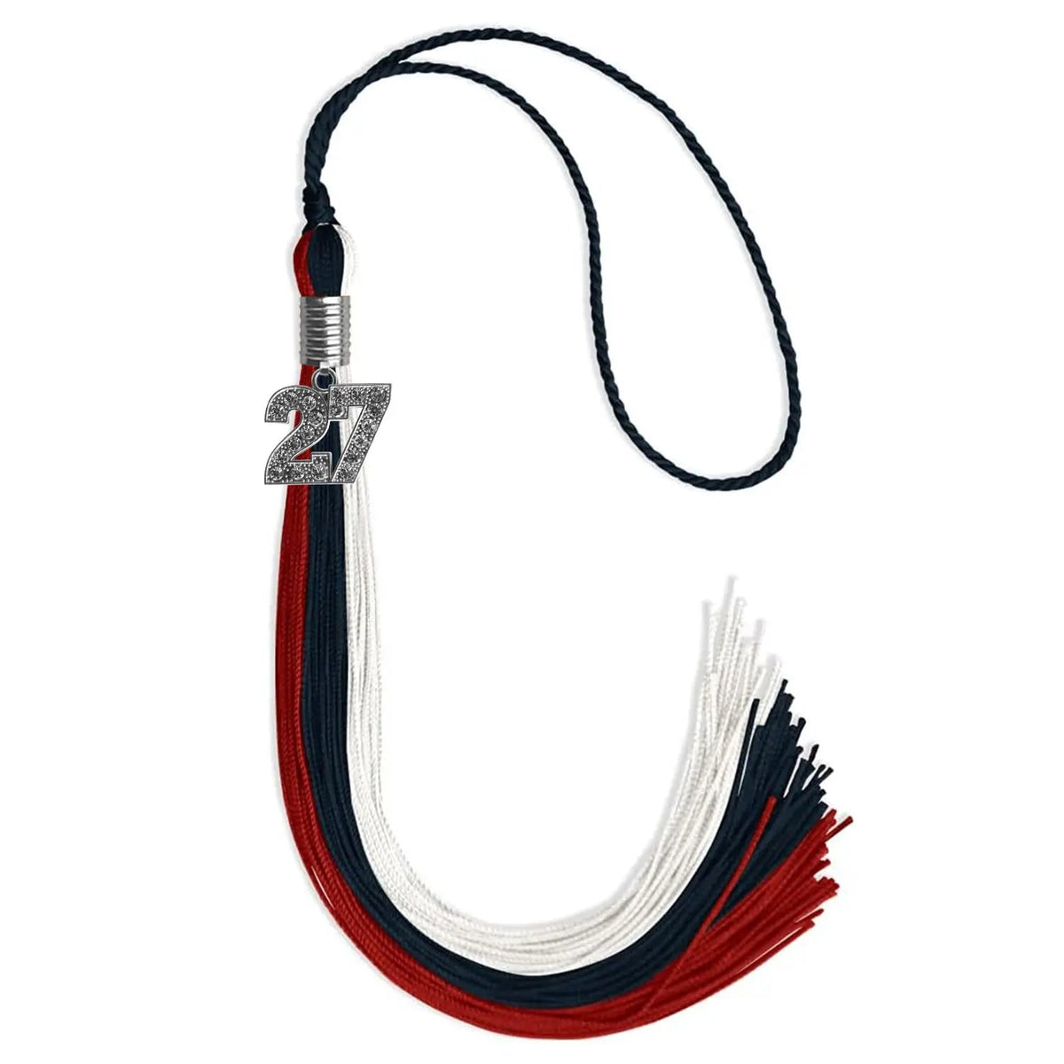Dark Navy Blue/Red/White Graduation Tassel with Silver Bling Charm - Endea Graduation