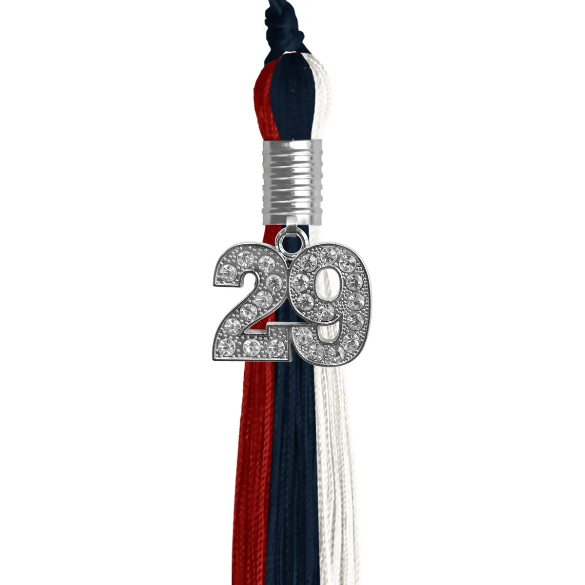 Dark Navy Blue/Red/White Graduation Tassel with Silver Bling Charm - Endea Graduation