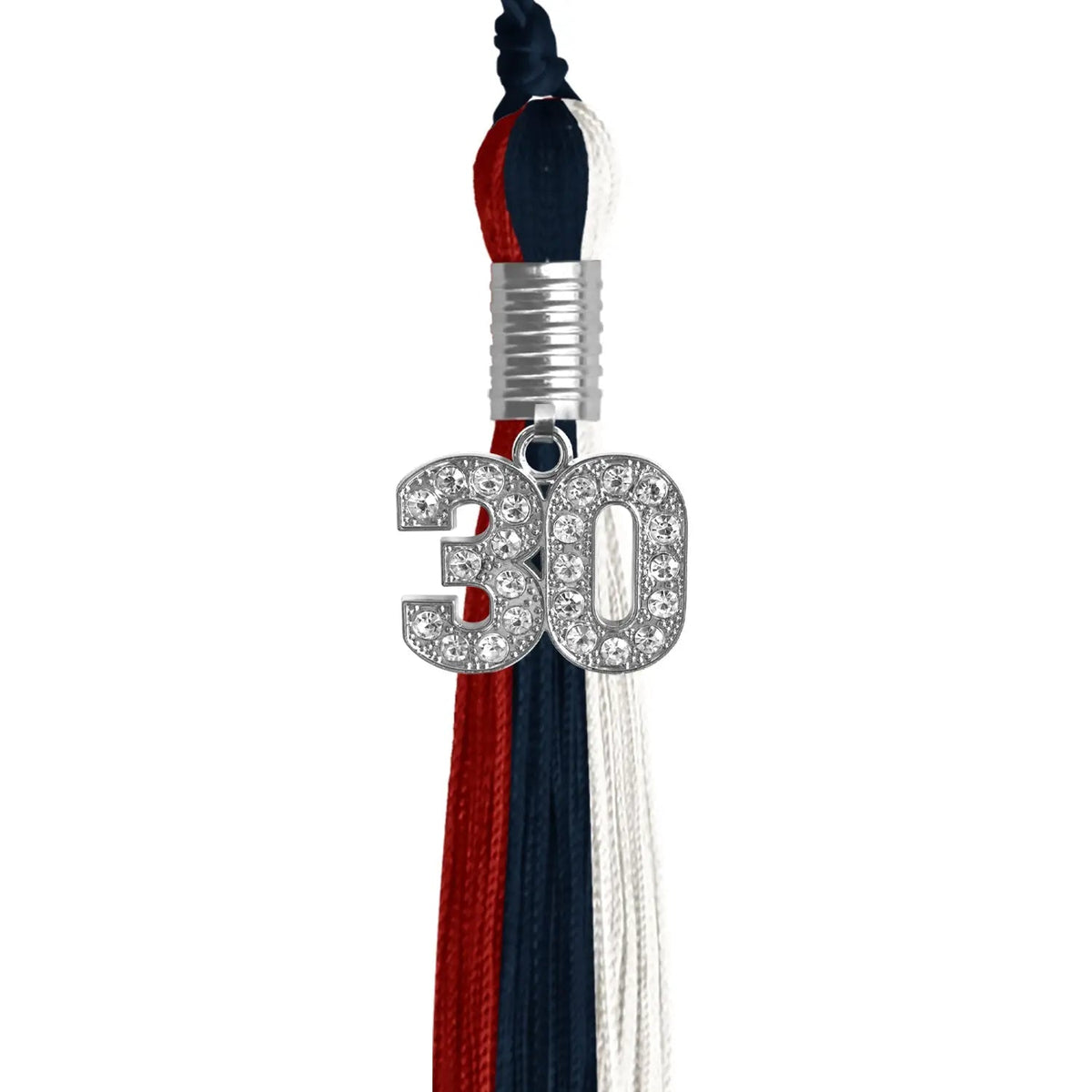 Dark Navy Blue/Red/White Graduation Tassel with Silver Bling Charm - Endea Graduation