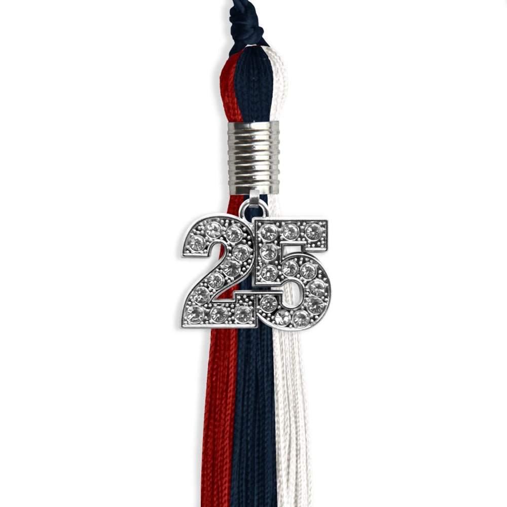 Dark Navy Blue/Red/White Graduation Tassel with Silver Date Drop - Endea Graduation