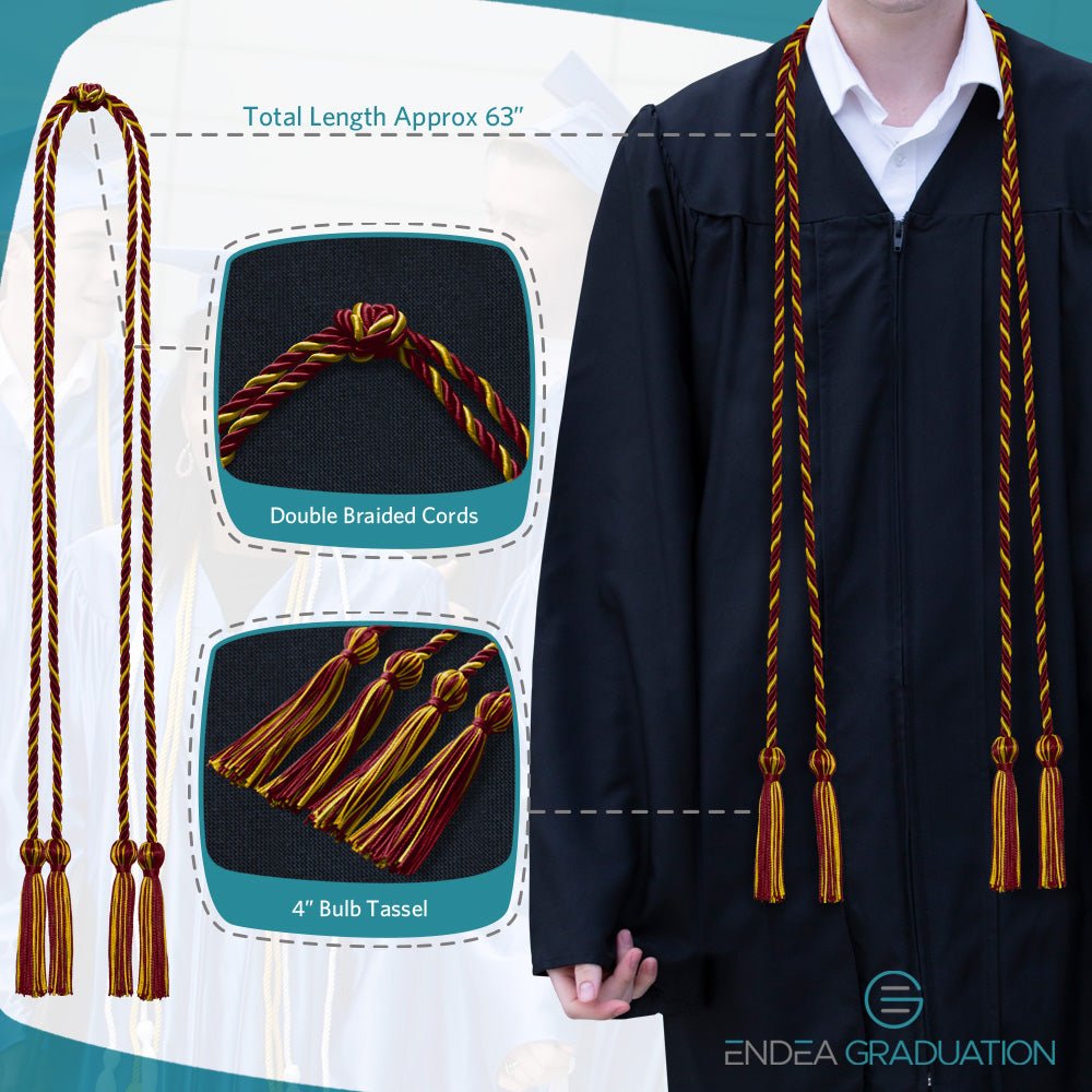 Double Graduation Honor Cord Cardinal/Gold - Endea Graduation