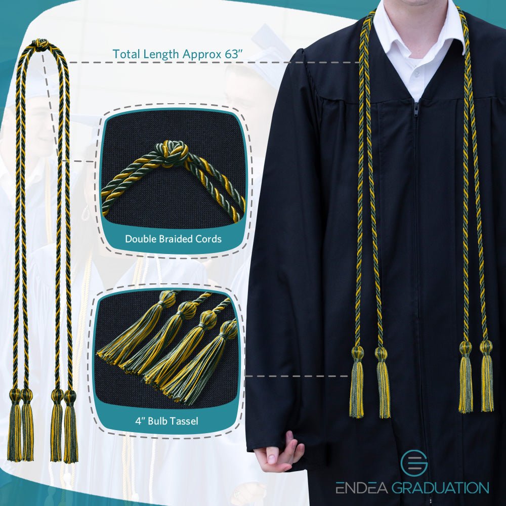 Double Graduation Honor Cord Forest Green/Gold - Endea Graduation