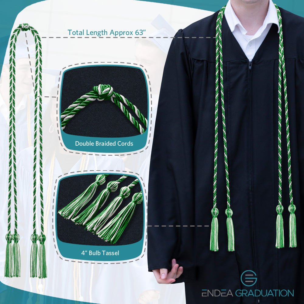 Double Graduation Honor Cord Green/White - Endea Graduation