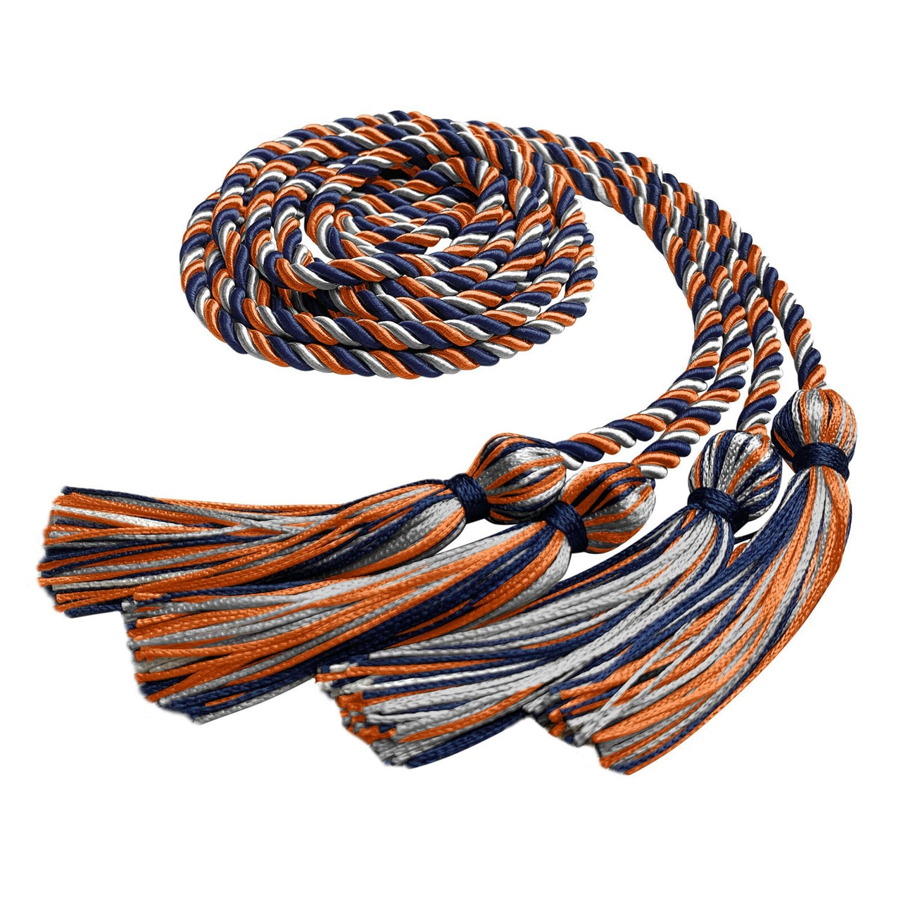 Double Graduation Honor Cord Navy Blue/Orange/Silver - Endea Graduation