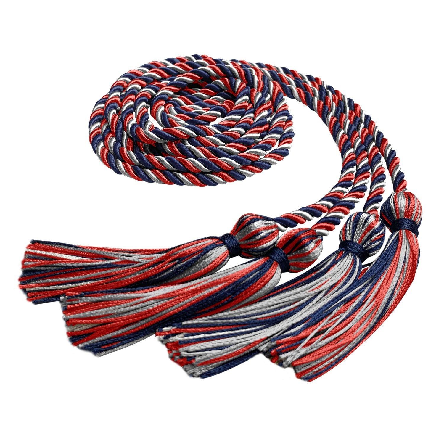 Double Graduation Honor Cord Navy Blue/Red/Silver - Endea Graduation