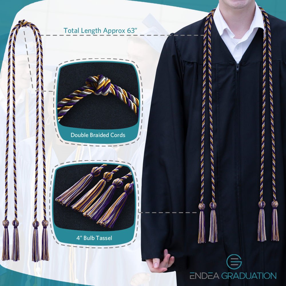 Double Graduation Honor Cord Purple/Gold/White - Endea Graduation