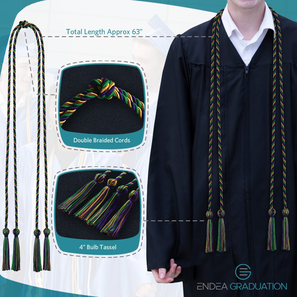 Double Graduation Honor Cord Purple/Green/Gold - Endea Graduation