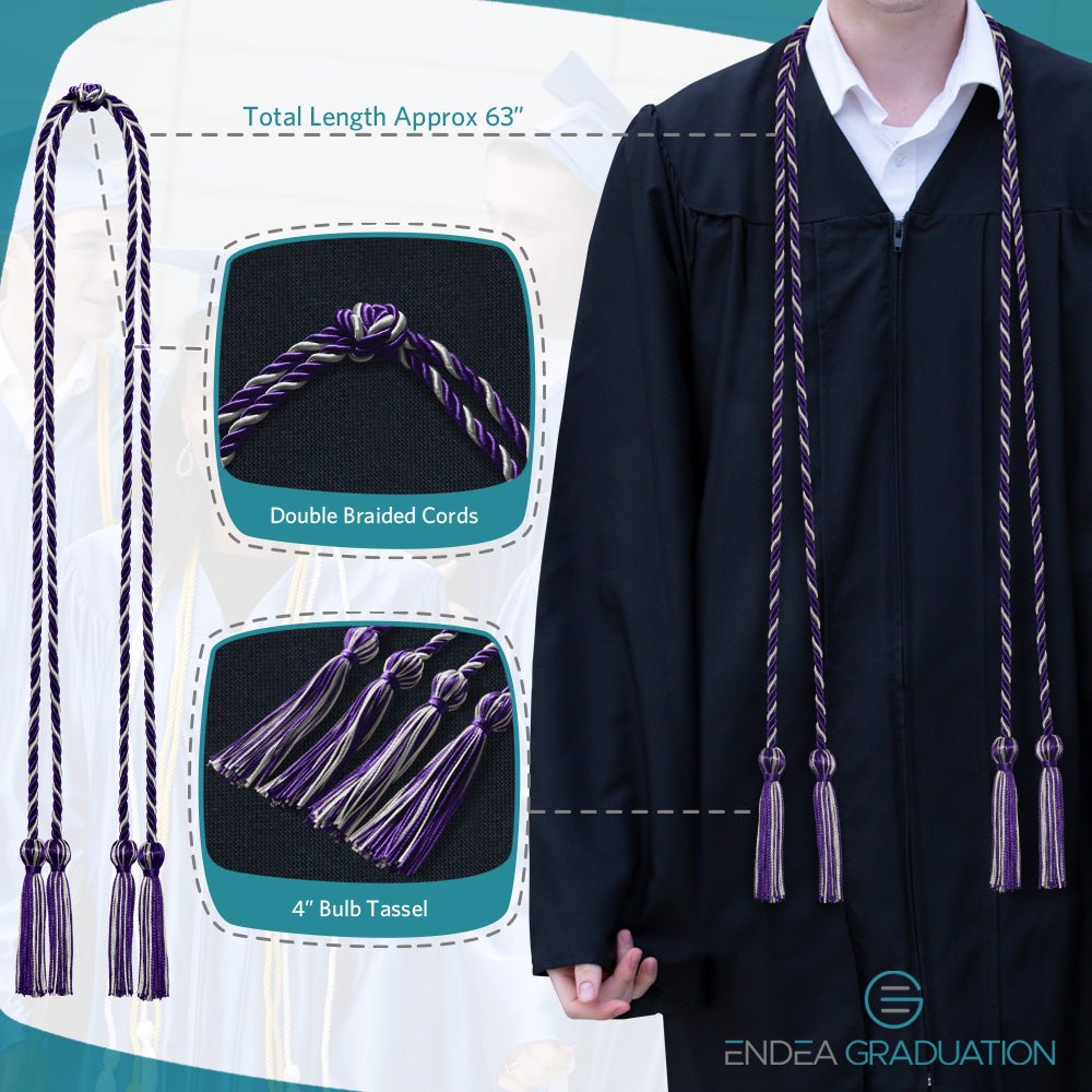 Double Graduation Honor Cord Purple/Silver - Endea Graduation