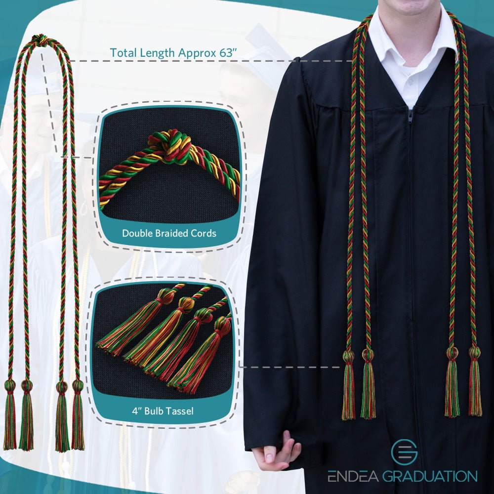 Double Graduation Honor Cord Red/Gold/Green - Endea Graduation