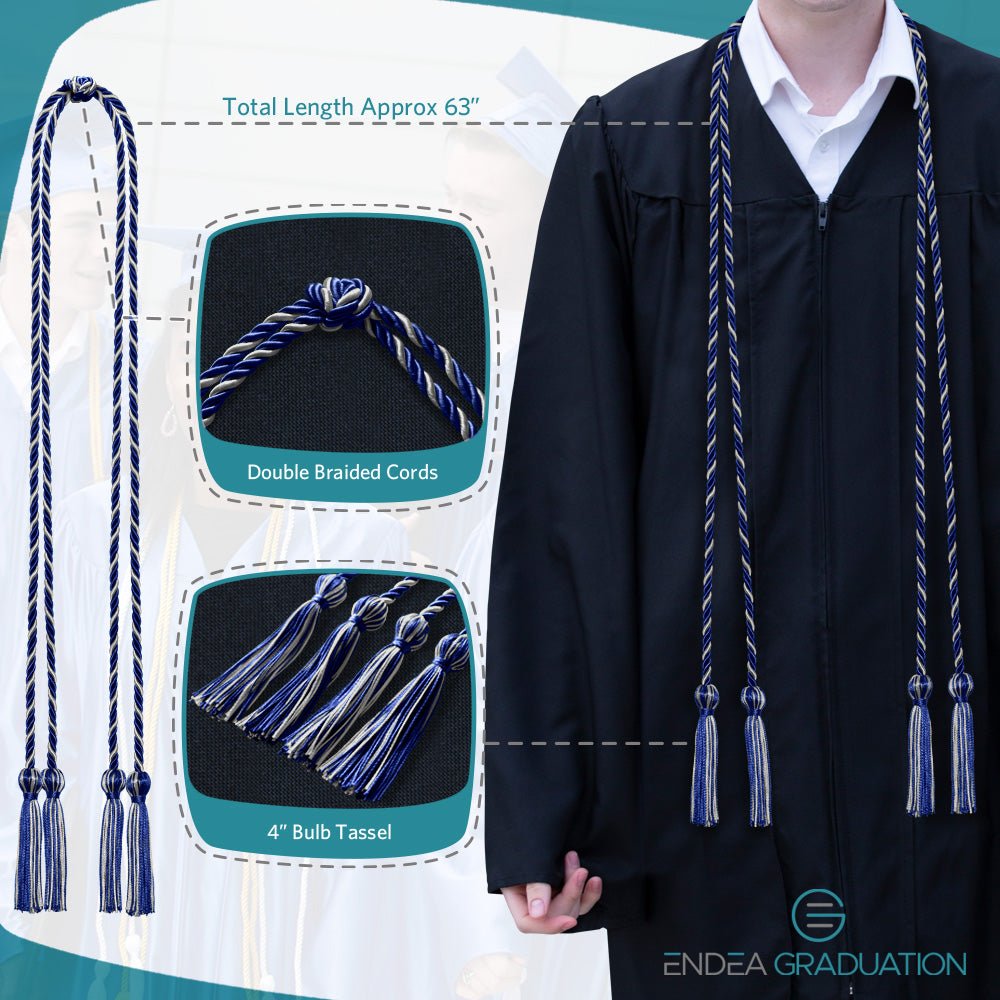 Double Graduation Honor Cord Royal Blue/Silver - Endea Graduation