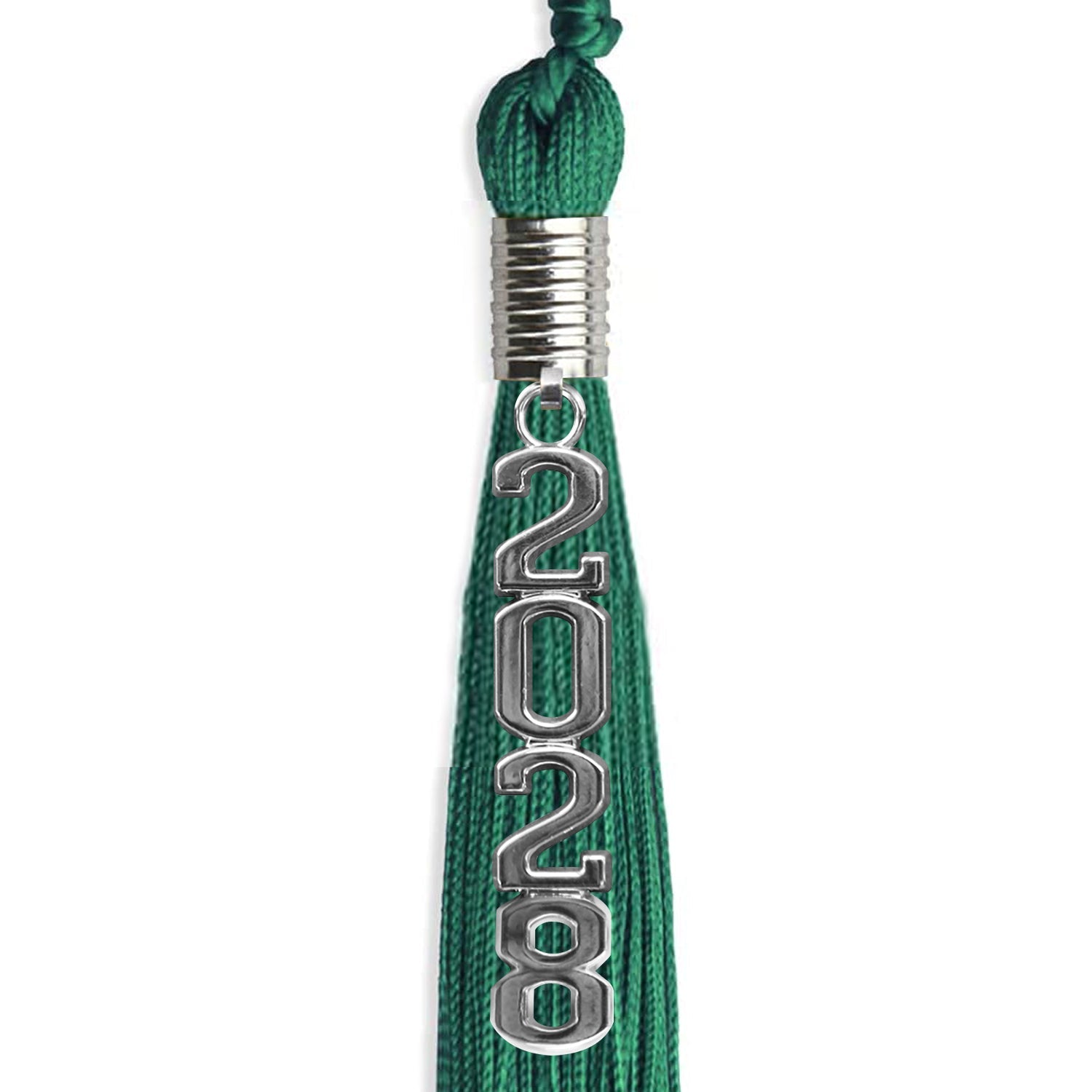 Emerald Green Graduation Tassel with Silver Stacked Date Drop - Endea Graduation