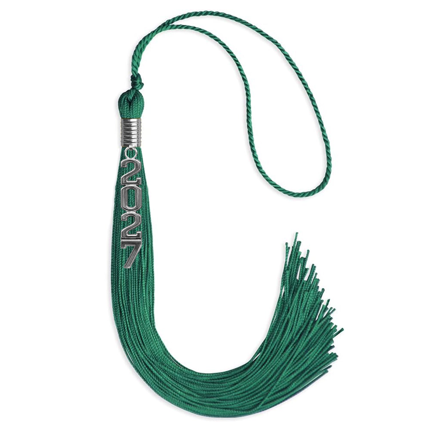 Emerald Green Graduation Tassel with Silver Stacked Date Drop - Endea Graduation